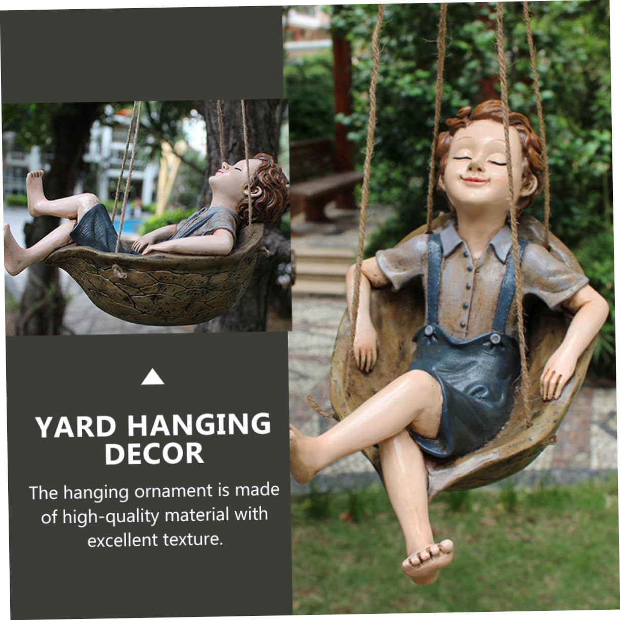 ORFOFE Walnut Boy Swing Resin Hanging Ornament Home Decor Garden Fairy Swing Decor