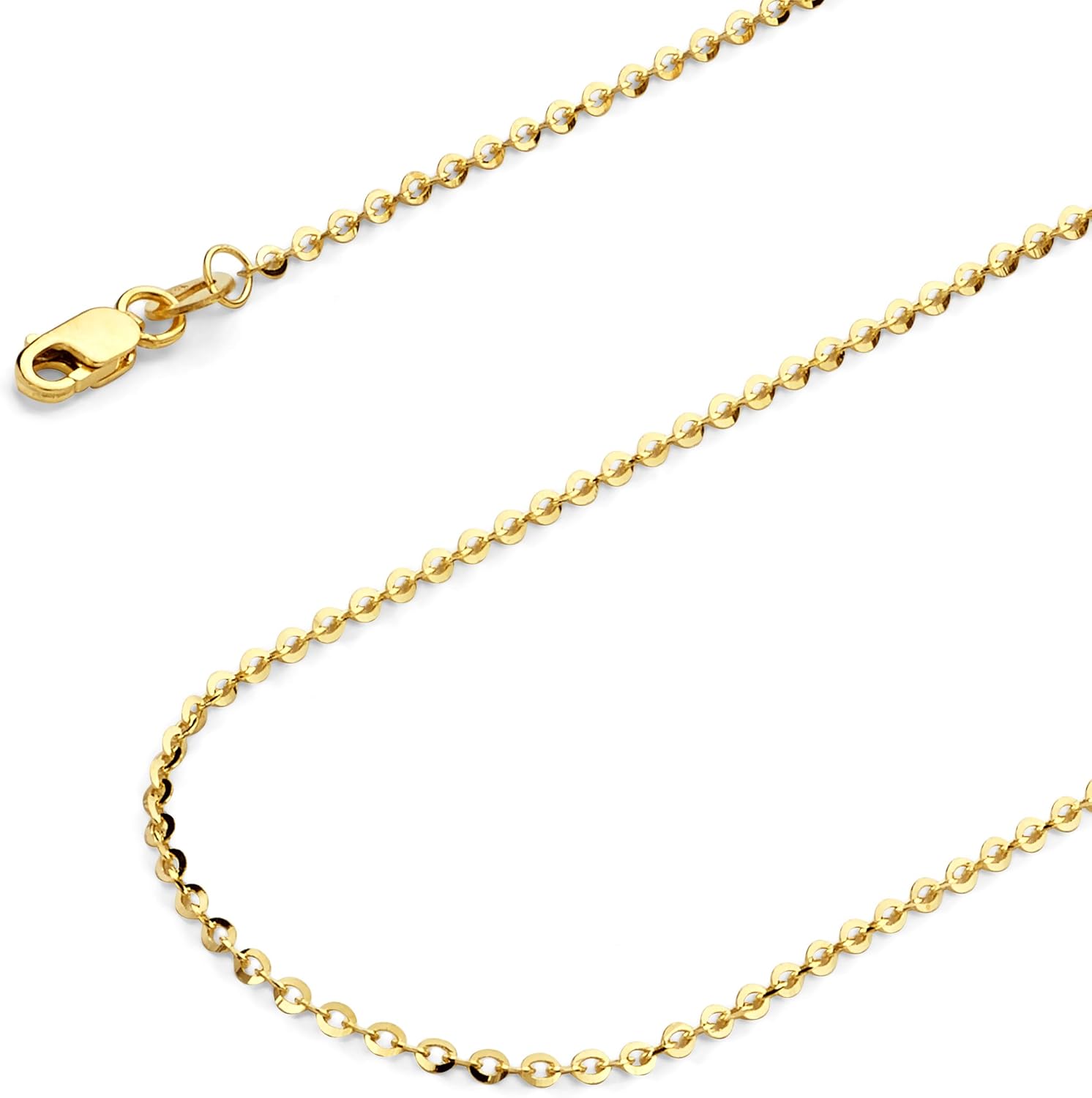 The World Jewelry Center 14k REAL Yellow/White Gold Solid 1.5mm, 1.2mm Side Diamond Cut Rolo Cable Chain Necklace with Lobster Claw Clasp