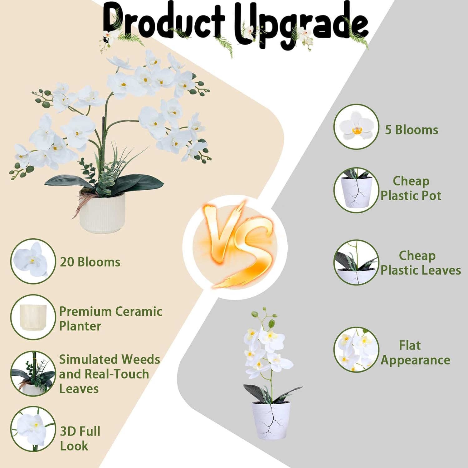 ucky Upgraded White Artificial Orchid Flowers with Ceramic Vase Fake Orchids Real Touch Flowers for Home Decor Bathroom Decoration Table Centerpieces (White) - Image 4