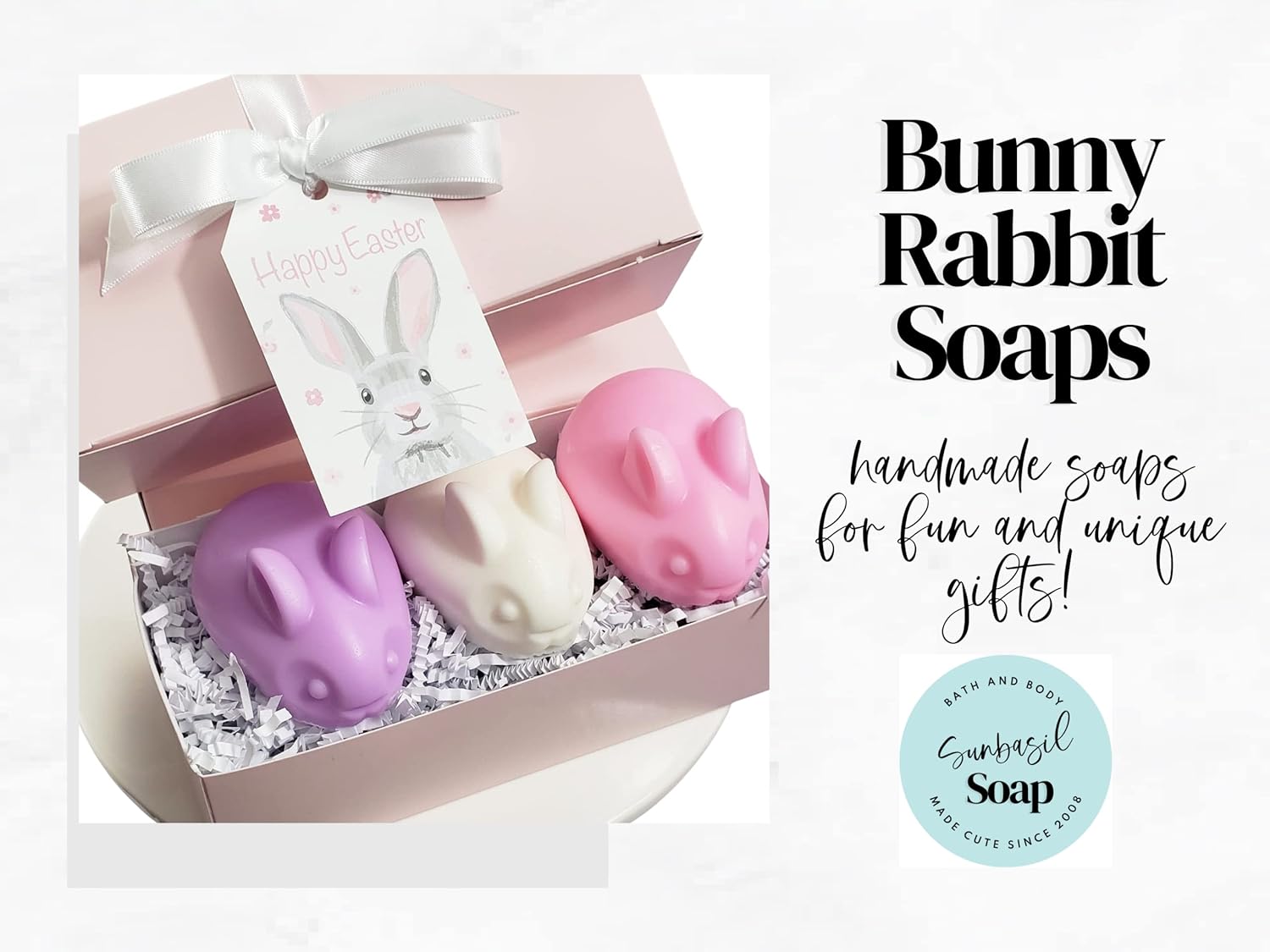 Sunbasil Soap Cute Bunny Rabbit Handmade Soap Gift Box Happy Easter Treat for all ages Made in USA