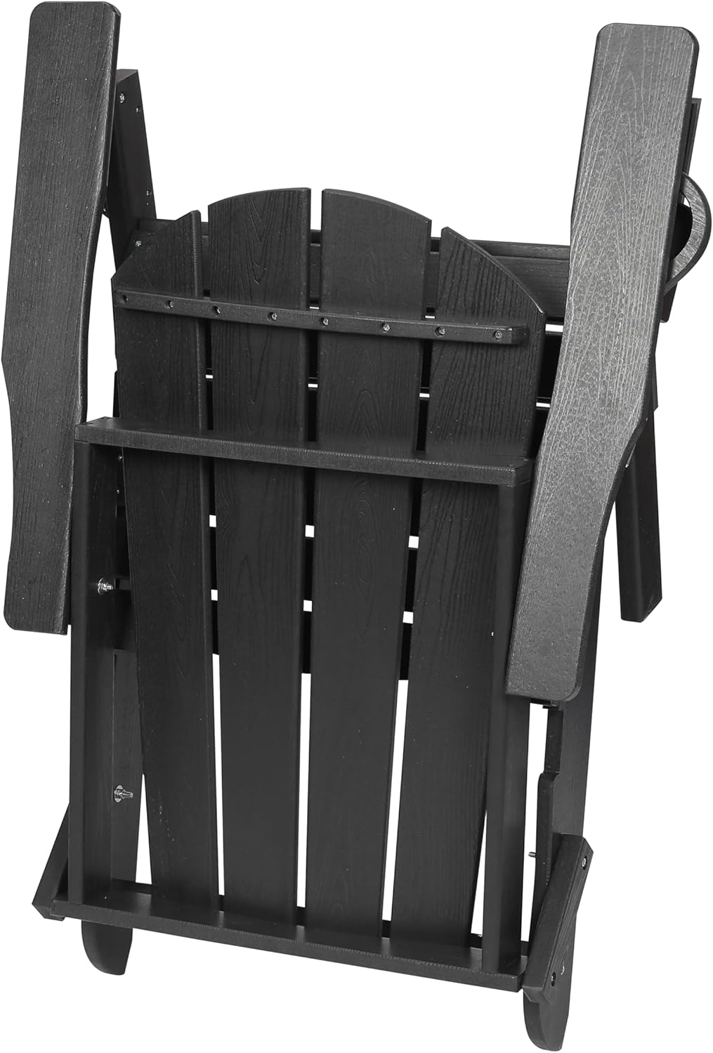 HDPE Folding Adirondack Chair, Outdoor Patio Chair with Cup Holder, Weather Resistant Wood Grain Lawn Chair for Backyard, Garden, Fire Pit, Deck, Black