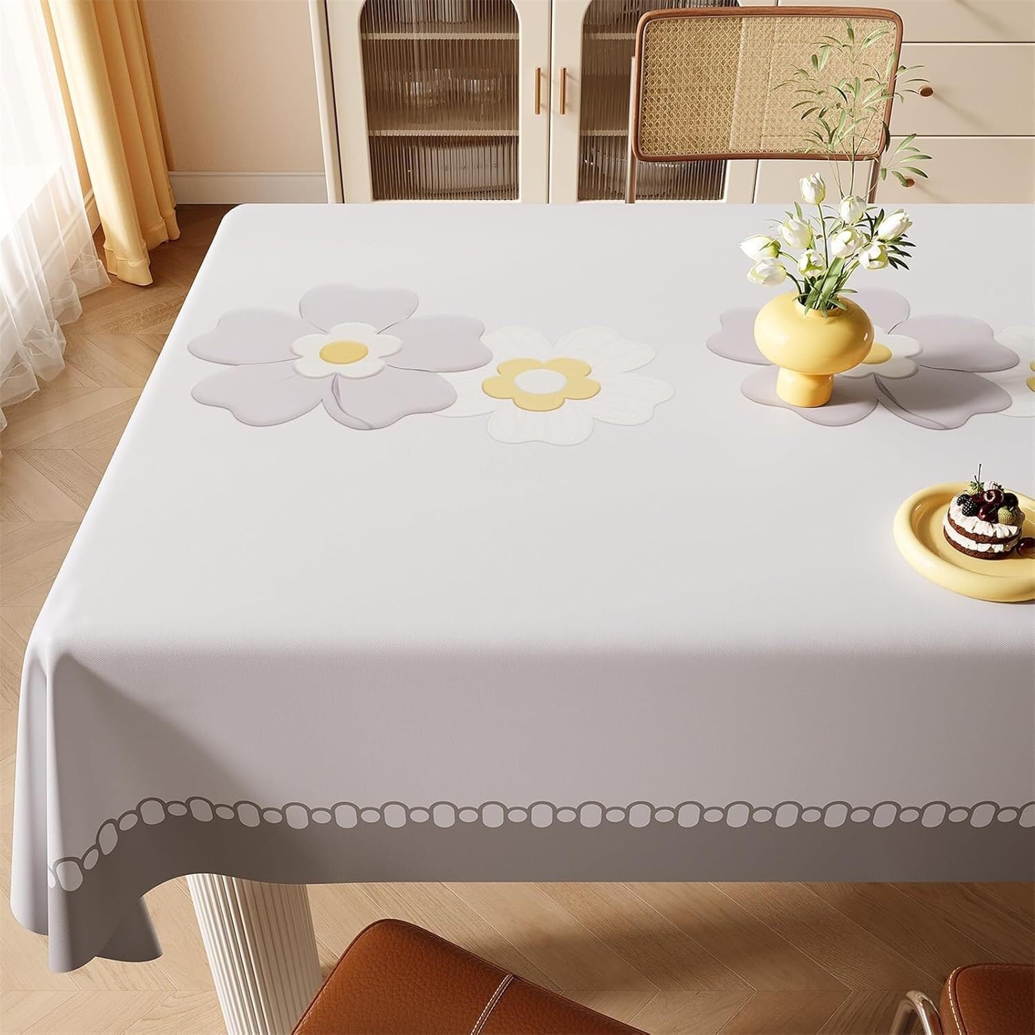KIJyfgTR Simple Floral-patterned Wipeable Tablecloth, Ideal For Outdoor Gardens And Festive Parties(Light Purple,140x200cm)