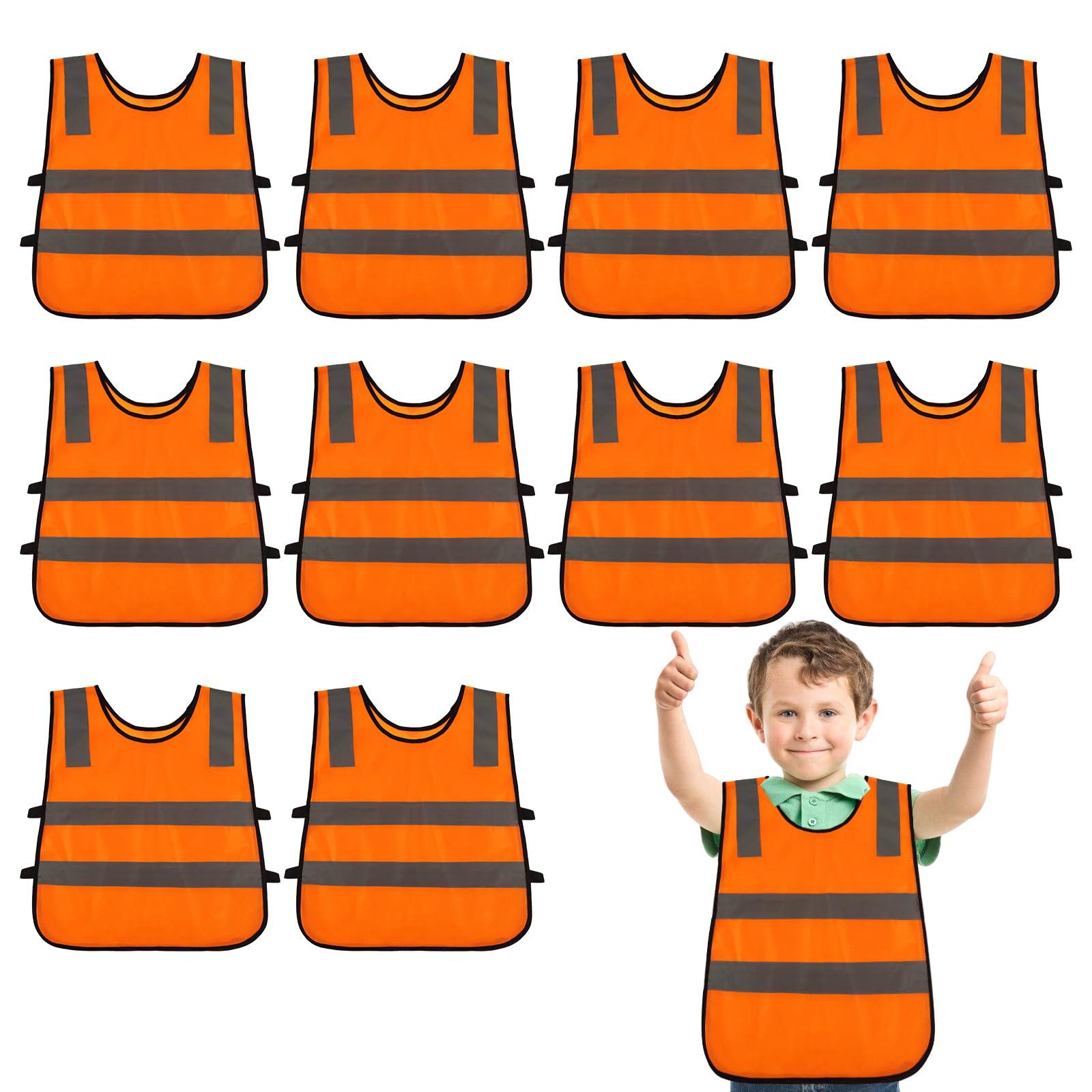 10 Piezas Chaleco Reflectante Niño, Chaleco Reflectante para Niños, Chaleco de Seguridad para Niños 3-12 Años, Chaqueta de Alta Visibilidad para Noche Ejecutar Ciclismo Camino al Colegio (Naranja)