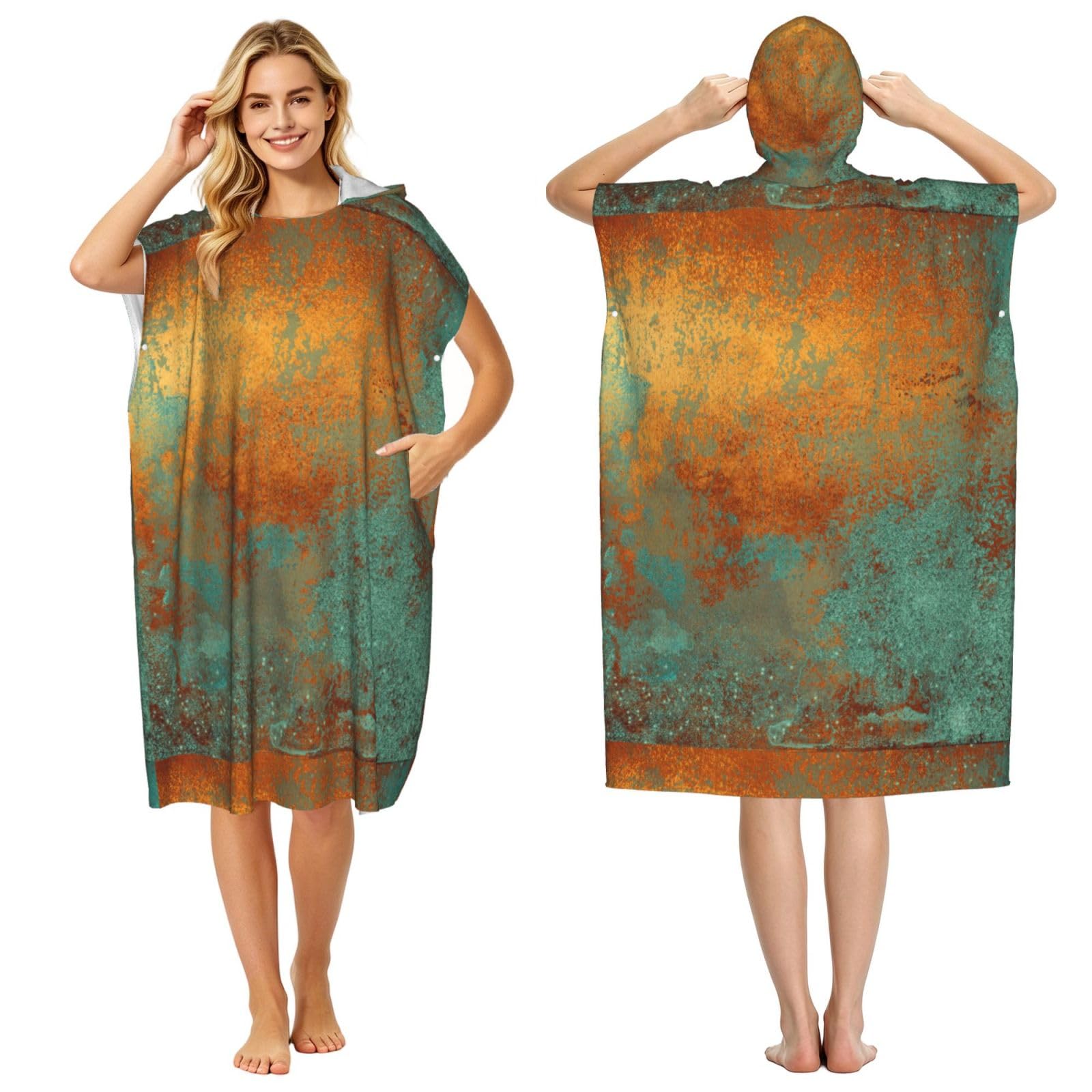 Poadnly Trendy Rich Copper Patina Metallic, Adult Hooded Beach Towel 90 x 110 cm,Changing Bath Robe, Surf Poncho Towel For Women Men