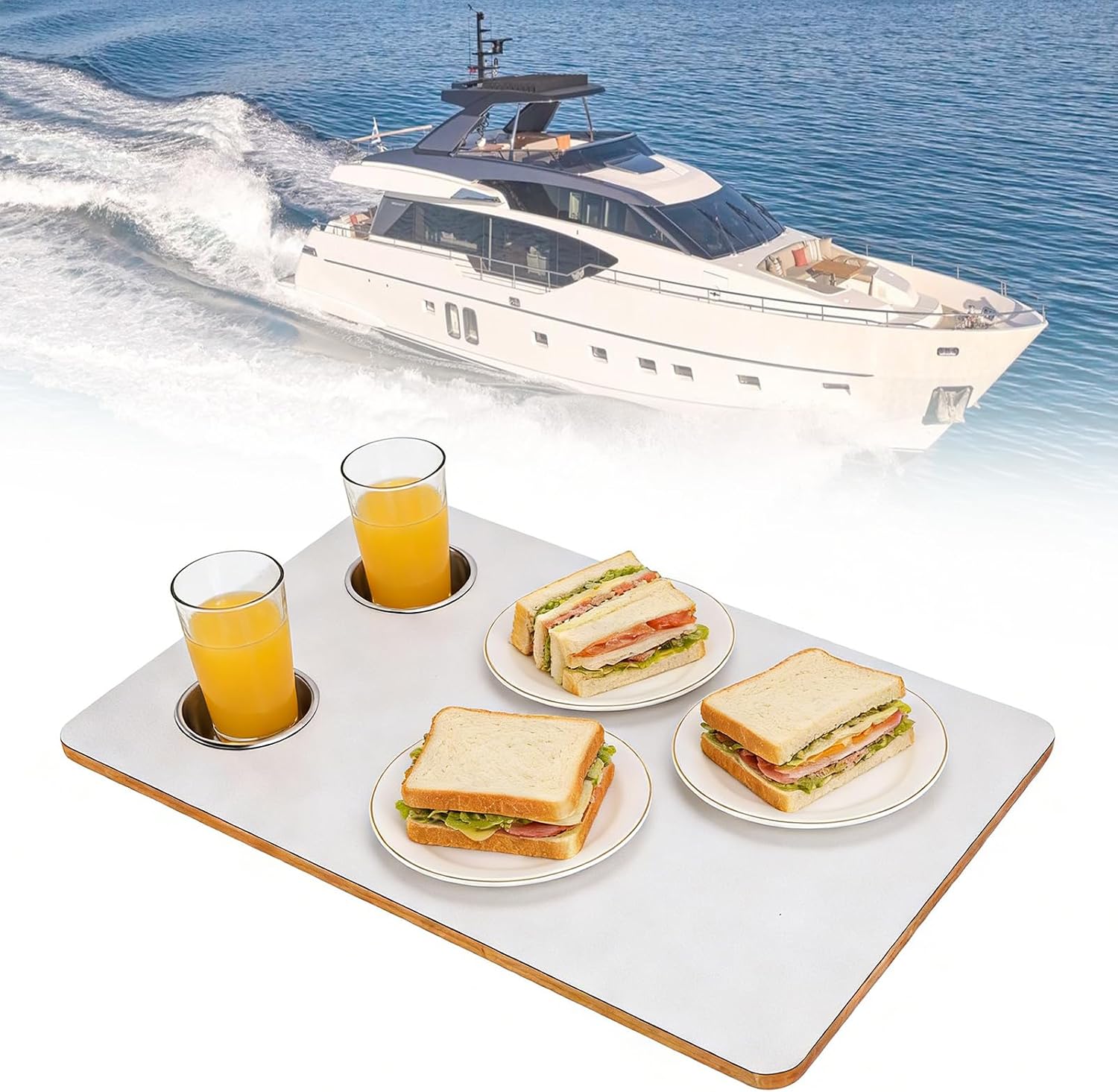 RV Table Top, Rectangular Solid Wood Boat Table Top with Metal Sealed Finish, for RVs Boats Yachts Dining and Office
