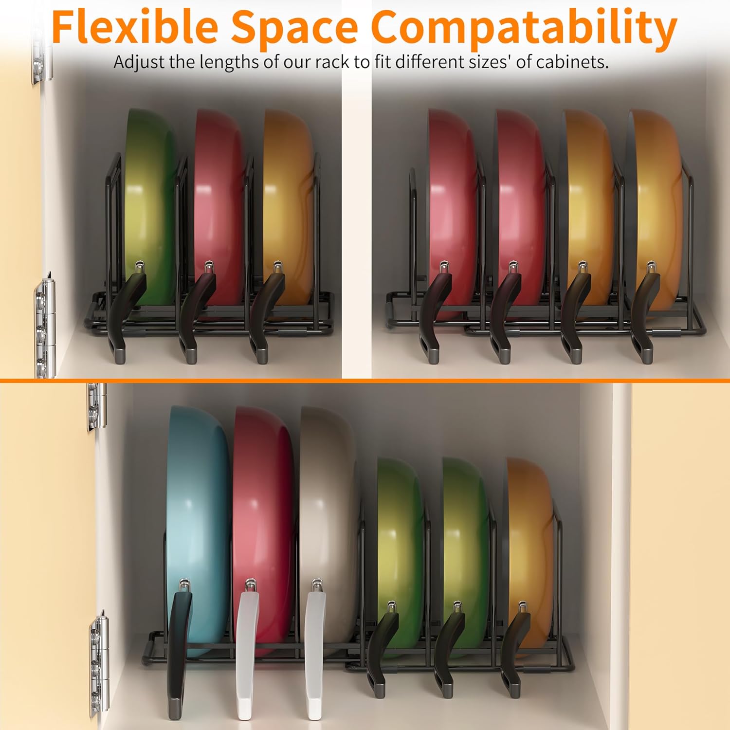 Adjustable 2.2in Pan Organizer Rack - for Pots,Pans,Cutting Boards,Cookie Sheets & Muffin Pans with 6 Slots,Non-Slip-8.7 * 6.8 * 5.5 inch