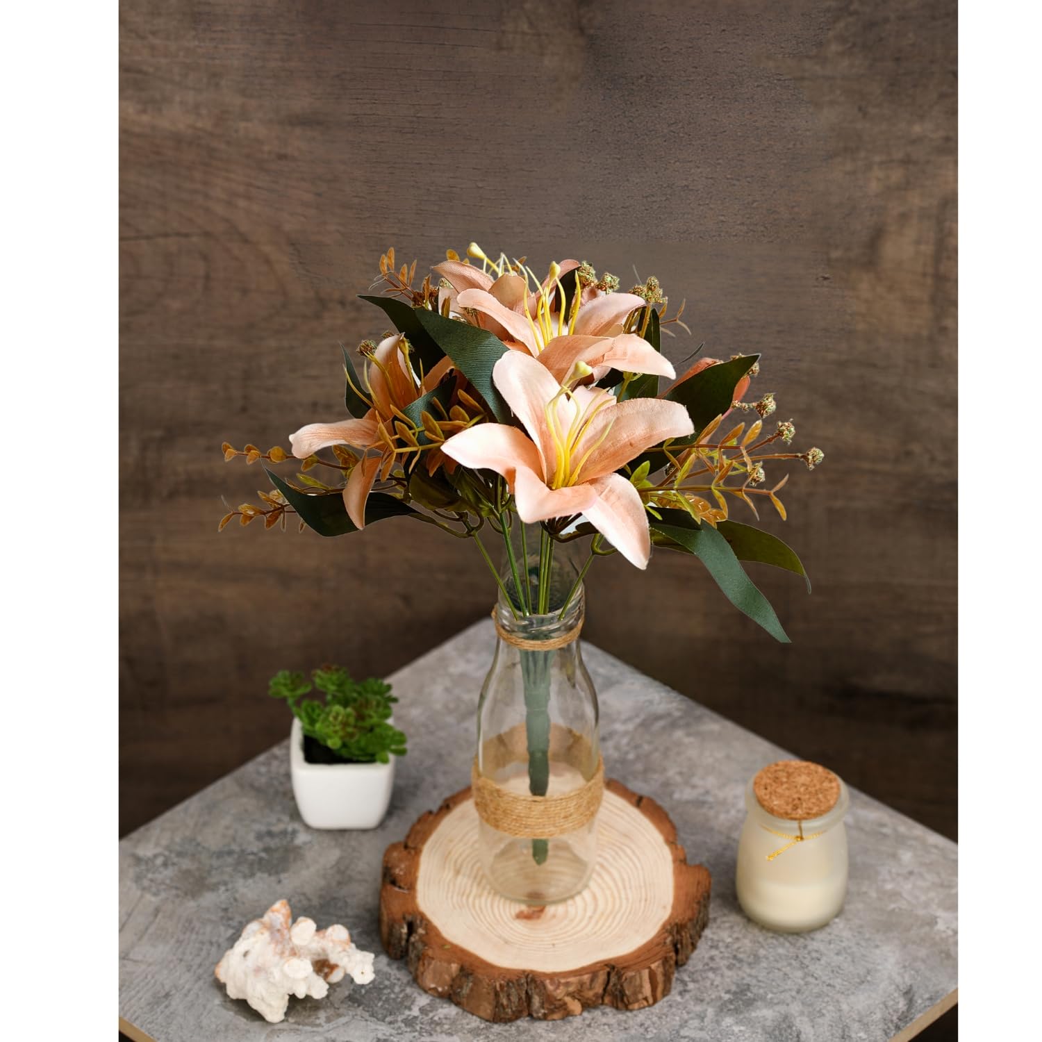 SATYAM KRAFT 1 Piece of Artificial Lily Tulip Flowers Bunch Decorative Items for Gifting,Home,Office, Bedroom, Living Room, Table Decoration, Diwali (Without Vase Pot)(Pack of 1)(Brown)