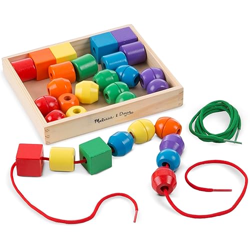 Melissa & Doug Primary Lacing Beads – 30 Wooden Beads for Crafts & 2 Laces in Toy Storage Box, Small Beads for Kids Arts and Crafts Kits, Preschool Learning Toys for Girls & Boys Ages 3+