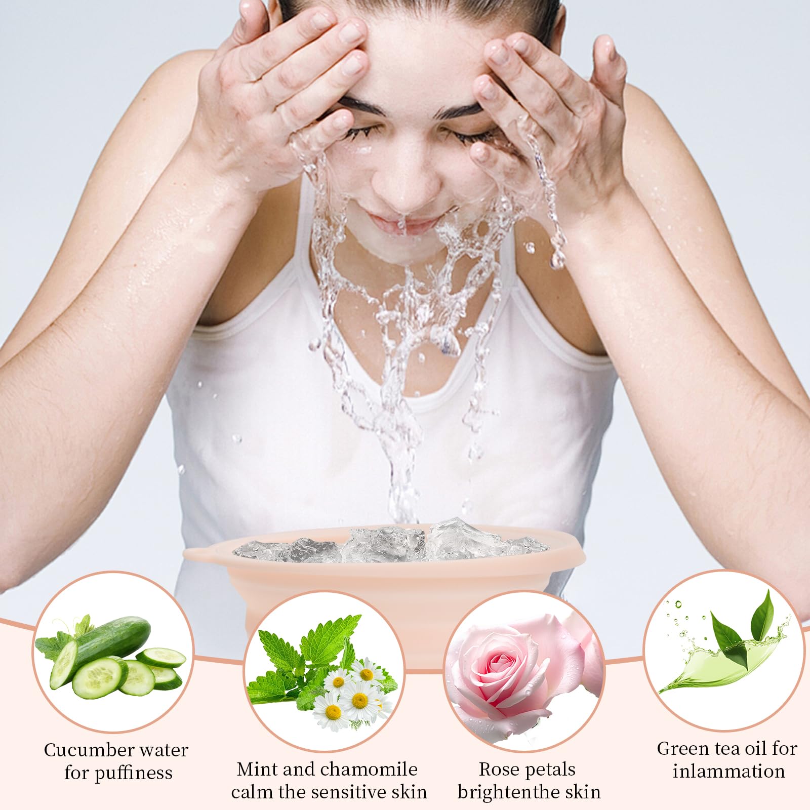 Bol pour Le Visage, Bol en Silicone pour Le Visage avec Bac à Glaçons Intégré, Lavabo Pliable, Bol Plongeant Portable, À Suspendre, Rose