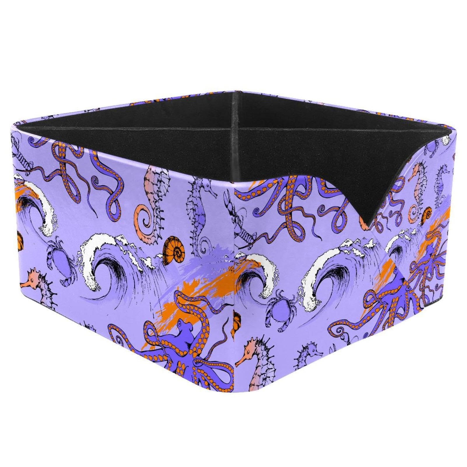 KengjuTesu Octopus Seahorse and Sea Voyages Purple Pattern Desktop Organizer Pen Holder, Rectangular Pencil Cup for Office, Study and Makeup Stations