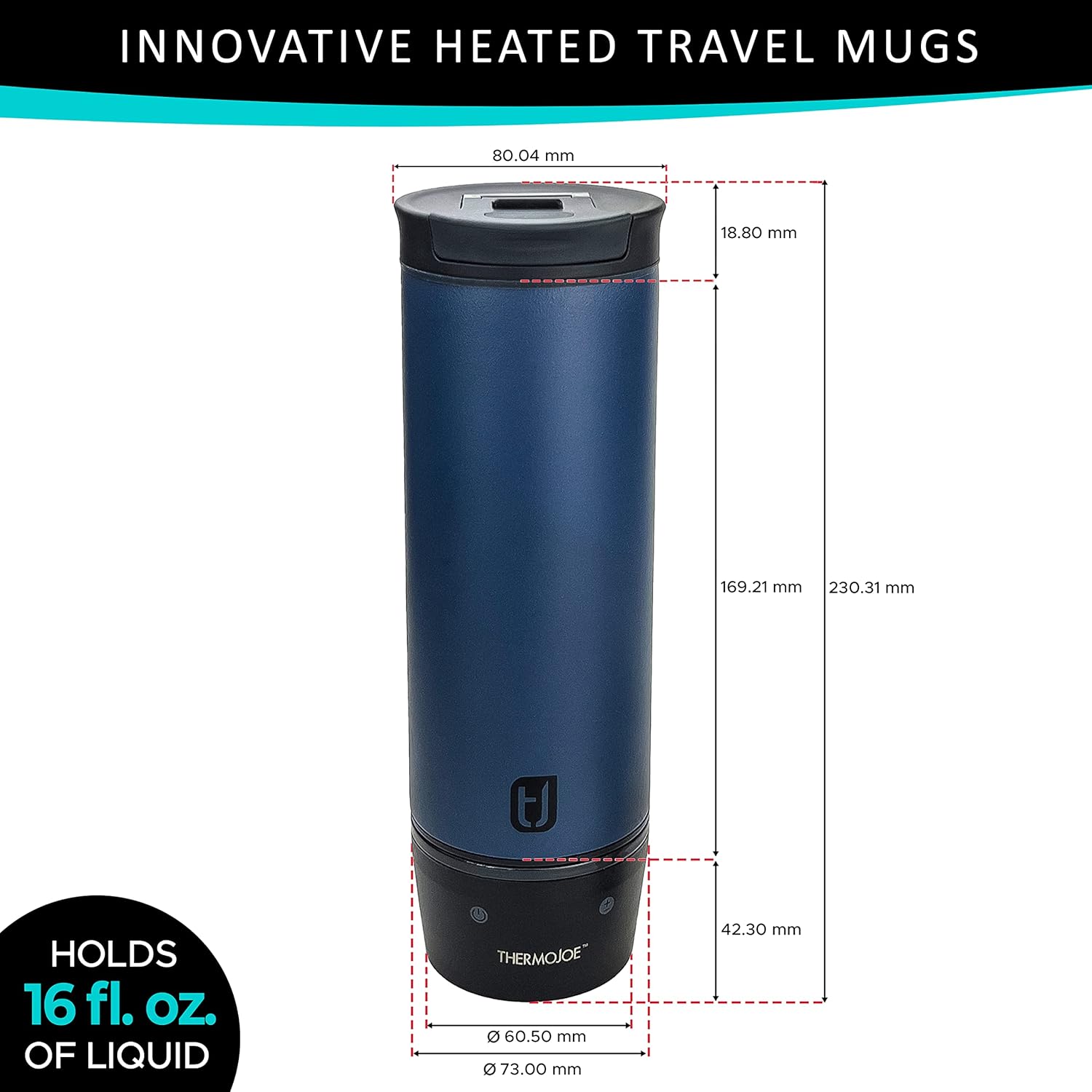 16 Oz. Rechargeable Heated Smart Travel Mug for Coffee and Tea with Temperature Control