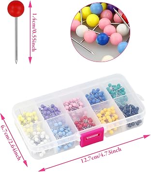 500 Pcs Map Push Pins - 1/8 Inch 10 Colors Round Head Tacks with Steel Points for World Map, Cork Board, Fabric Marking, Dressmaking