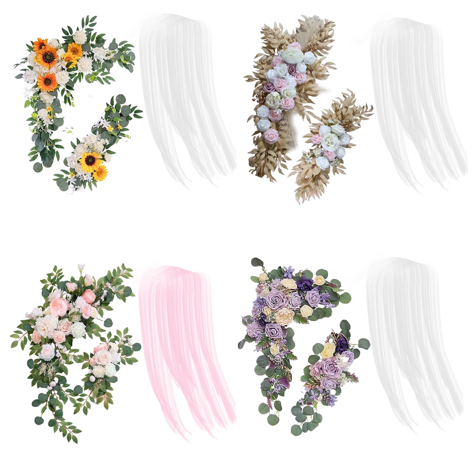 BEIJIALY Künstlicher Hochzeitsbogen, Blumen-Set, Hochzeitsbogen-Dekoration, 2 Künstliche Blumenbogen-Dekoration und 1 Transparenter Vorhang für die Hochzeitszeremonie, Blumen-Swag-Arrangement(Rosa)