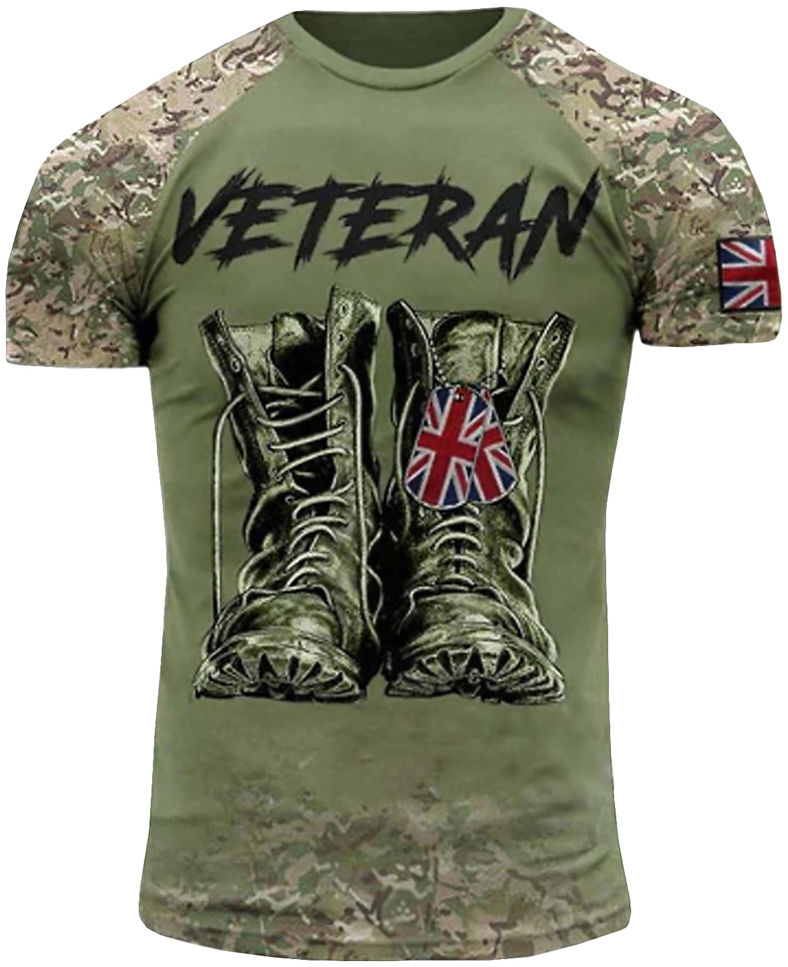 GenericUK Army British Veteran T-Shirt Combat Military Camouflage Regular Fit Short Sleeve Size 2XS-4XL Grey Olive UK09
