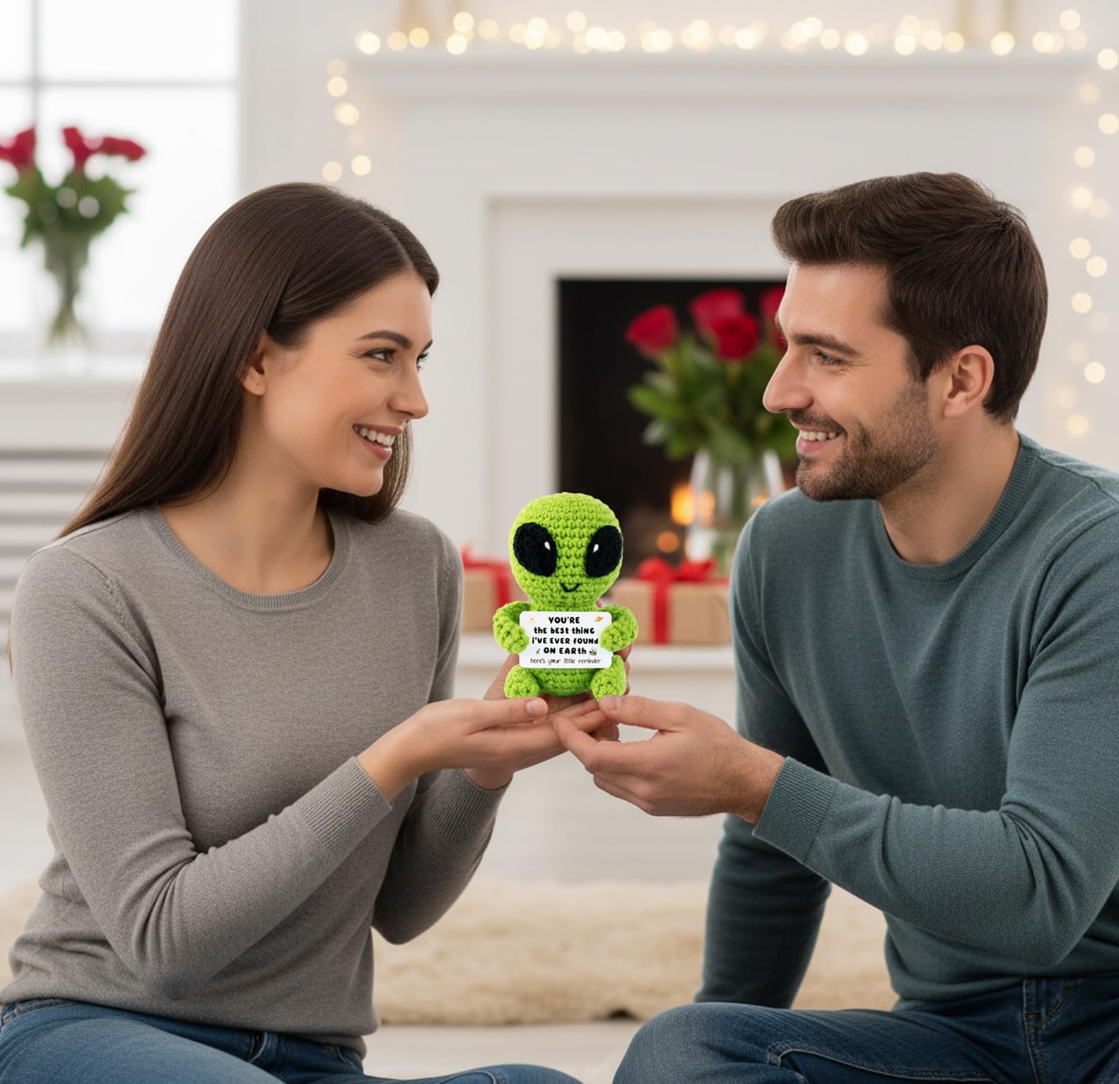 Gifts for Him Her Men Boyfriend Girlfriend Handmade Positive Crochet Alien Valentine's Day Anniversary Birthday Funny Romantic Gifts My Love Men Women Husband Wife Gift