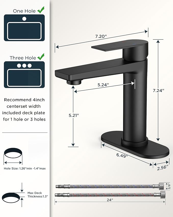 Grifería Lavamanos 1 Hueco Negro Mate Monocomando Acero Inox miniatura 2