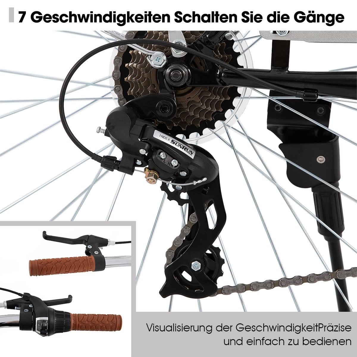 Hiland 26 Zoll Cityräder für Erwachsene, Step-Through Rahmen Damenfahrrad mit Gepäckträger&Korb, Herren und Damen 7 Gang-Schaltung Hollandfahrrad Citybike, City-Pendlerfahrrad für Männer