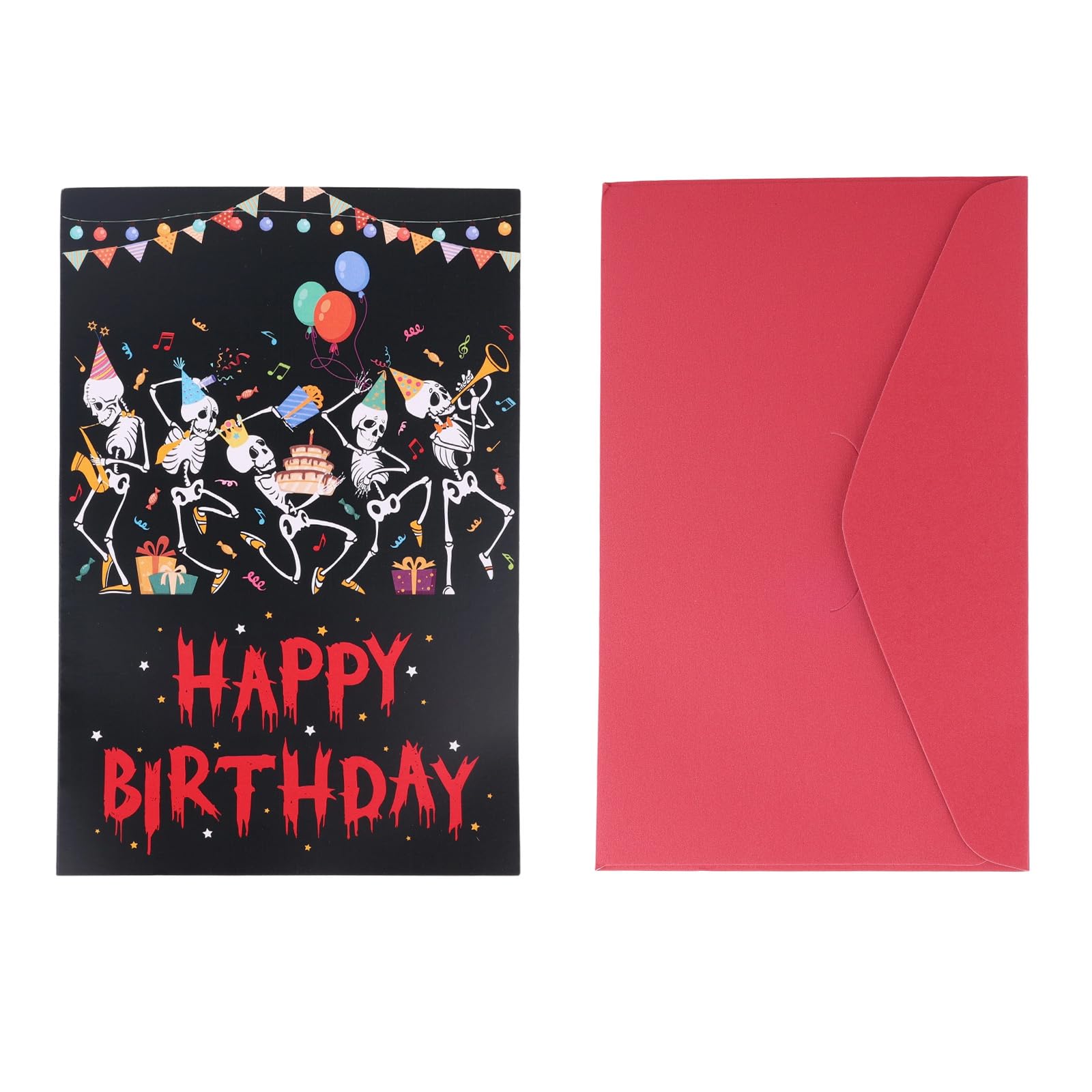 Skull Birthday Card, Gothic Happy Birthday Greeting Card Gift Horror Skeleton Musical Halloween Goth Cards with Envelope for Women Men Kids Friends Family