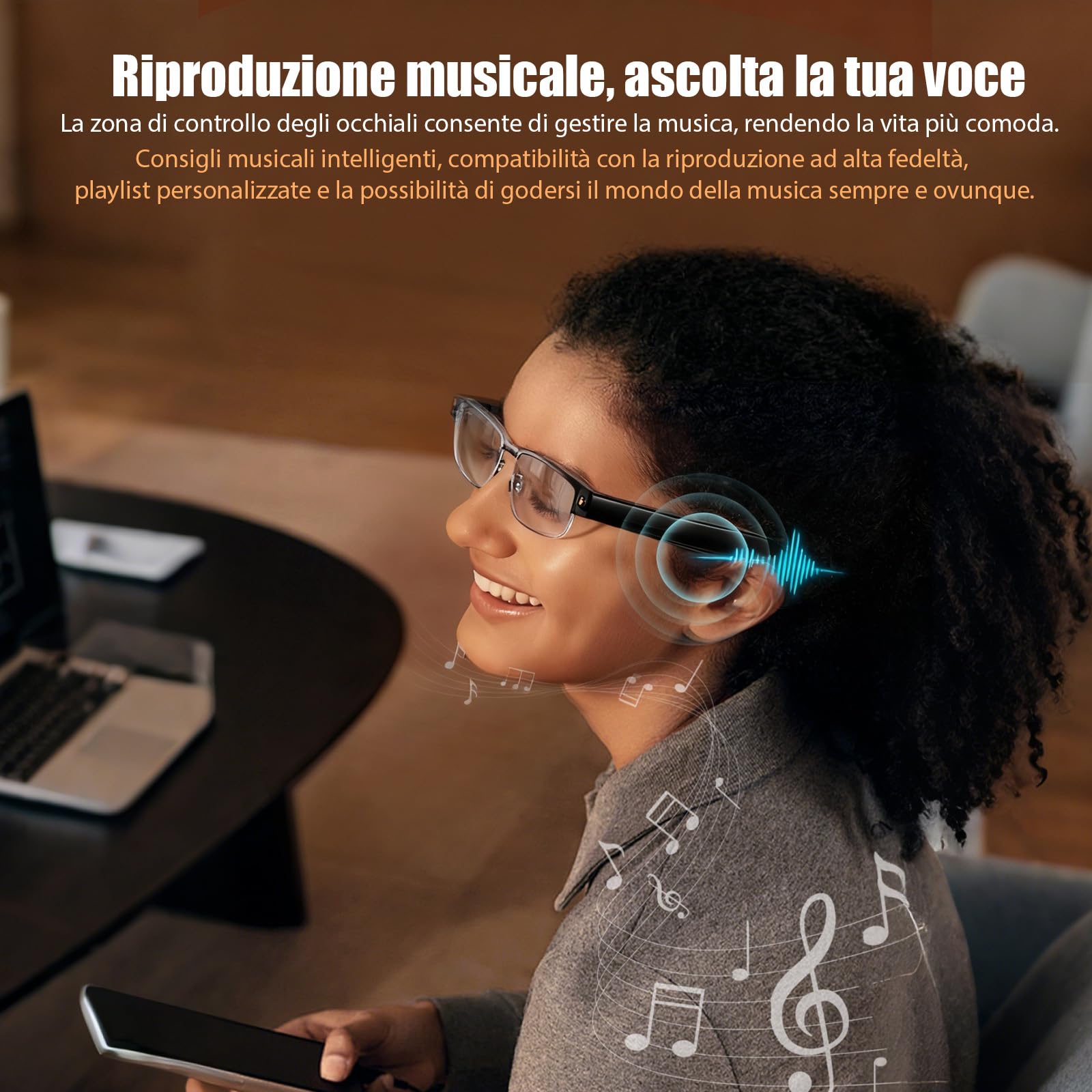 Occhiali Intelligenti AI con Fotocamera 4K, 8MP HD Video Anti-Vibrazione/GPT Vision/Comando Vocale AI, Chiamate e Traduzione BT Doppio Nitido (L802)