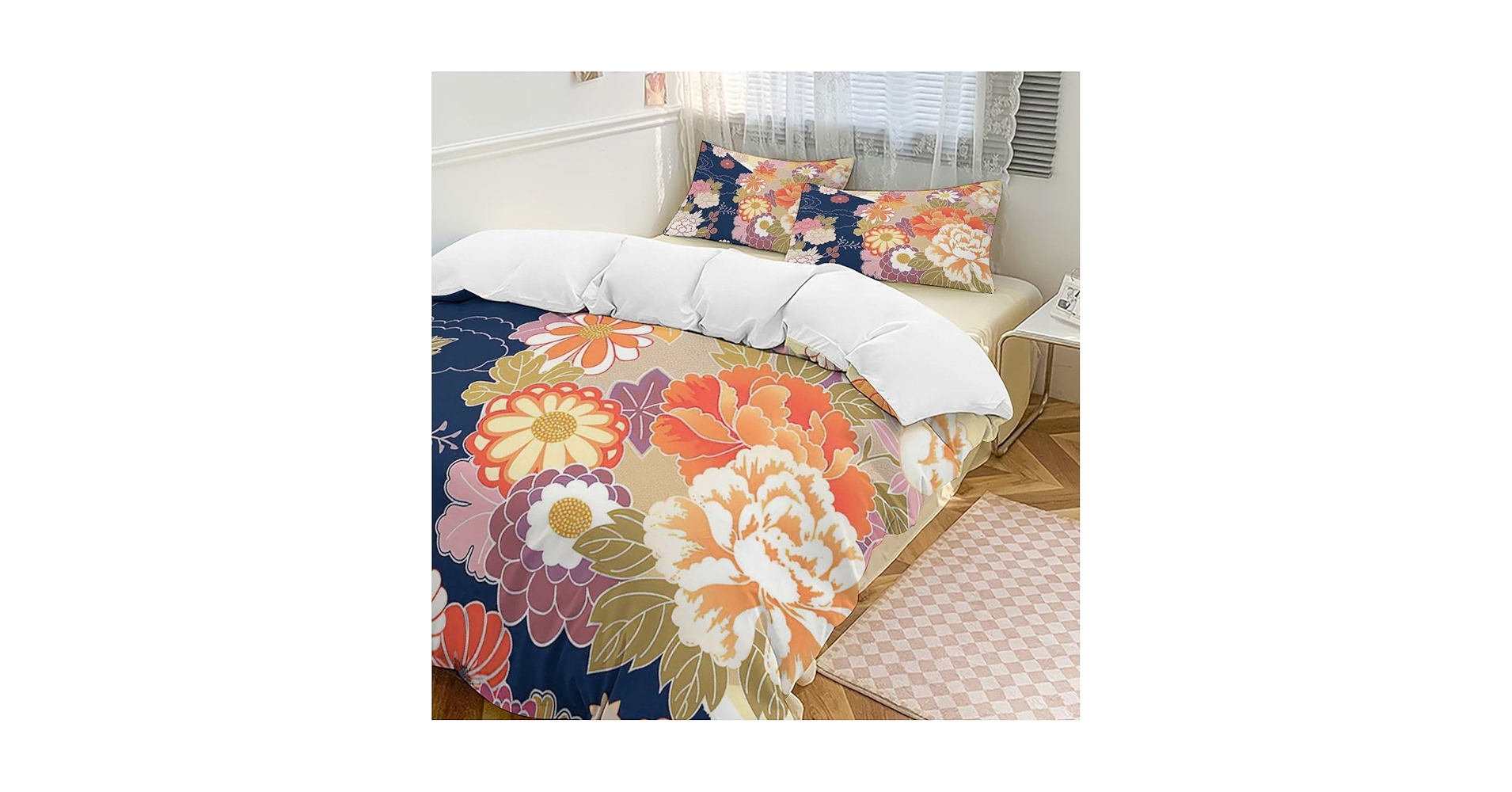 Amazon｜和柄 和風 さくら 花柄 ベッド3点セット 布団カバー