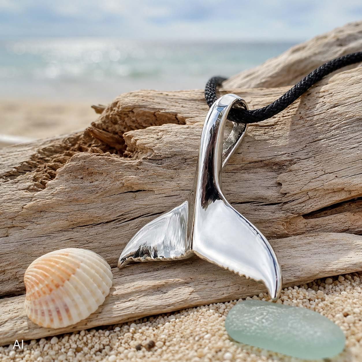Walflossen Anhänger aus 925 Sterling Silber mit Baumwollband Si.182