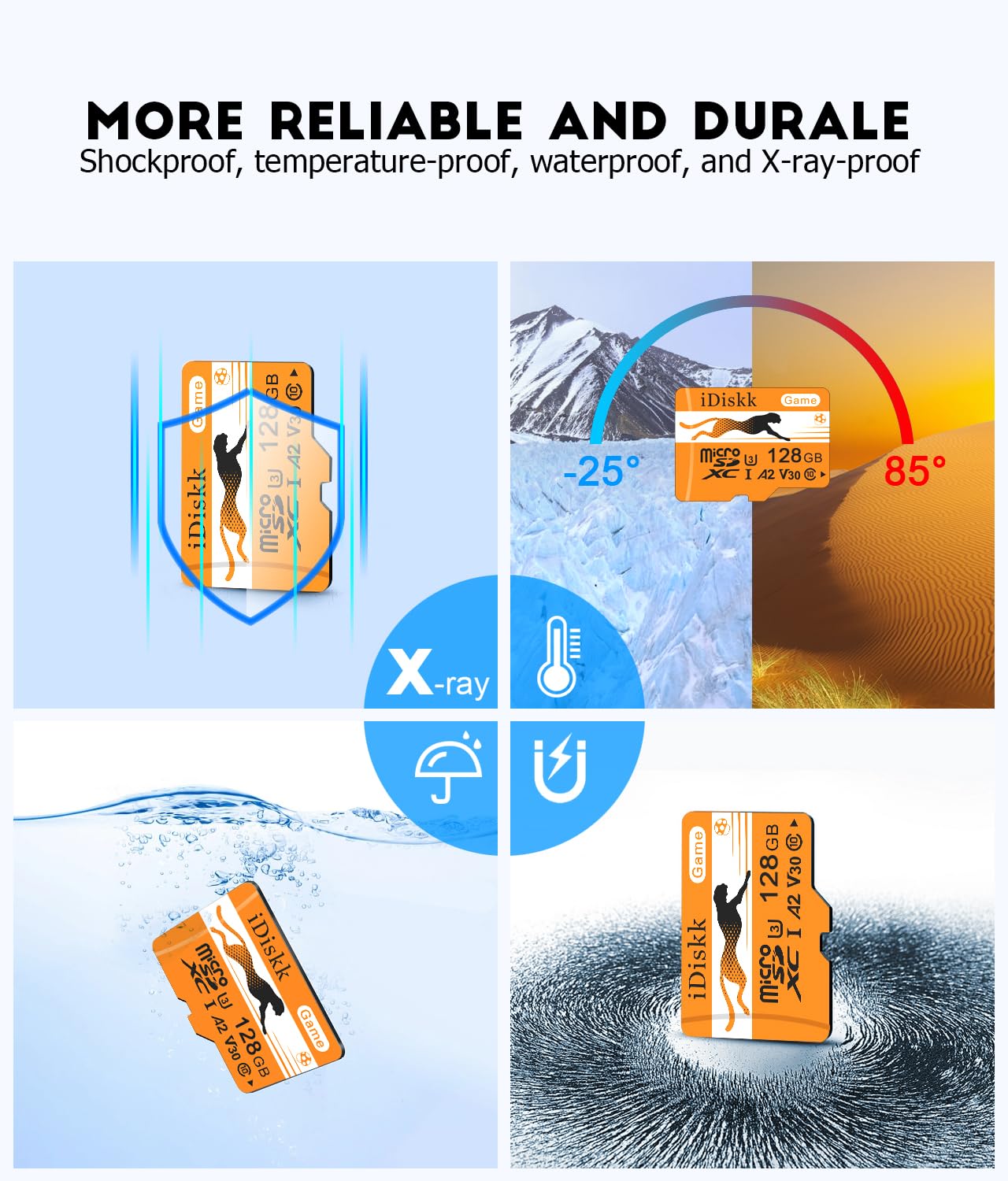 iDiskk Scheda microSDXC da 128 GB + adattatore SD, micro SD A2, scheda di archiviazione ad alta velocità 170 MB/s, UHS-I, classe 10, U3, V30, Full HD 4K UHD, scheda TF per telefoni, tablet, Dash Cam