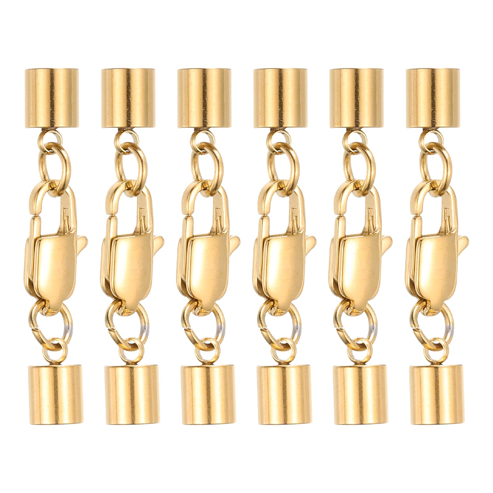 Embout cordon cuir 5mm doré avec fermoir mousqueton en acier inoxydable x6
