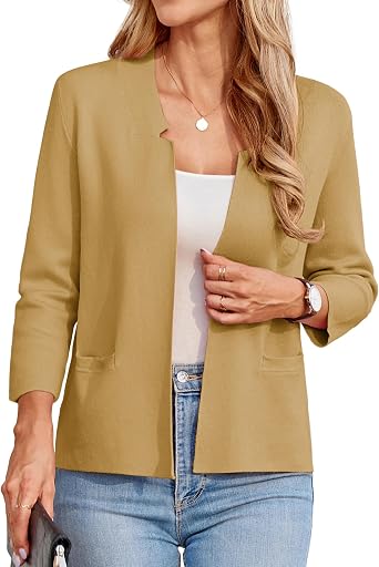 GRACE KARIN Blazers for Women Business Casual Cropped Cardigans Khaki M | Lightweight Cardigans, 3/4 Sleeve Cropped Blazers, Womens Blazers Suit & Jackets, Teacher Outfits, Business Casual Outfits
