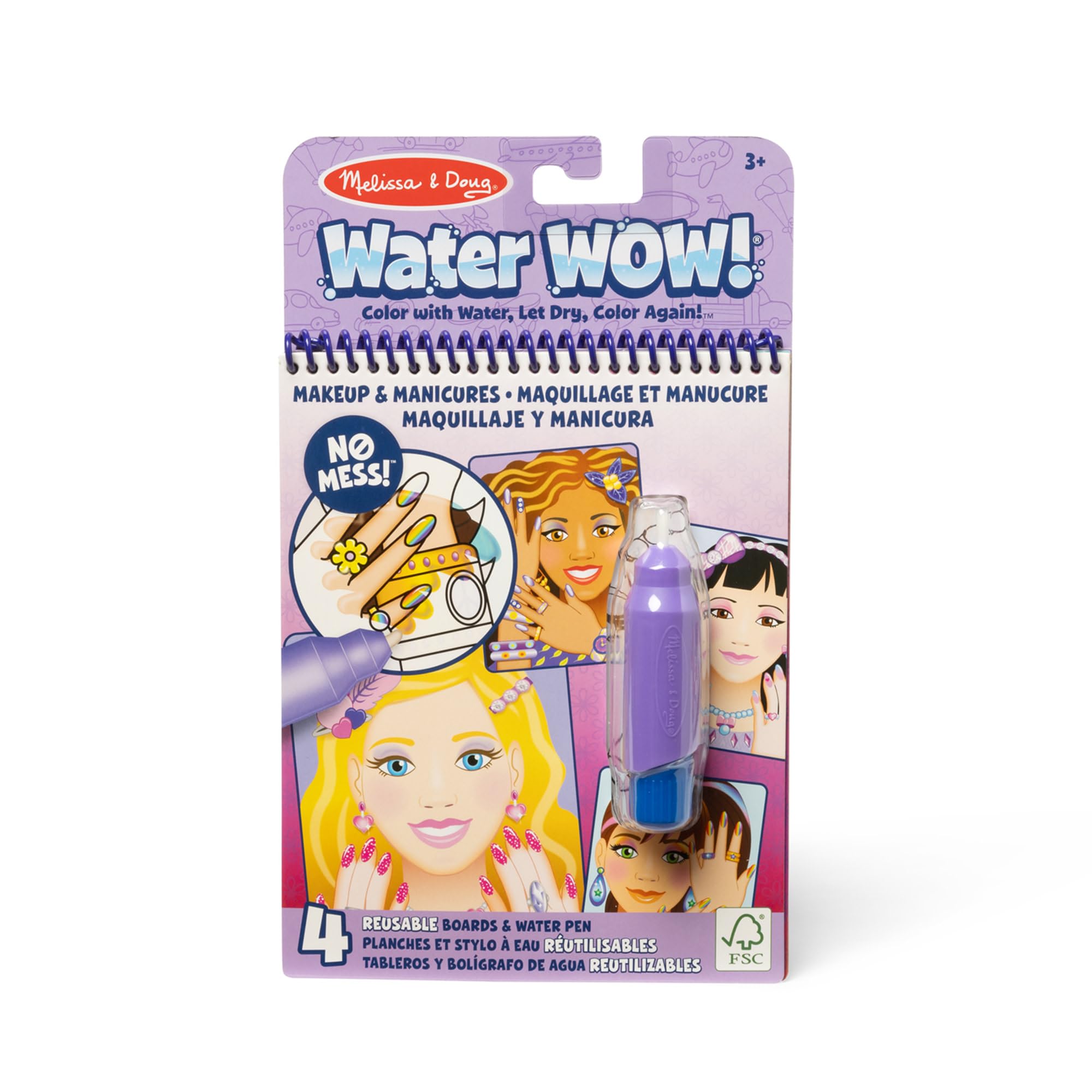 Melissa & Doug On the Go Water Wow! Reusable Water-Reveal Activity Pad - Makeup and Manicures, Stocking Stuffers, Fashion Toys For Kids Ages 3+ - FSC Certified