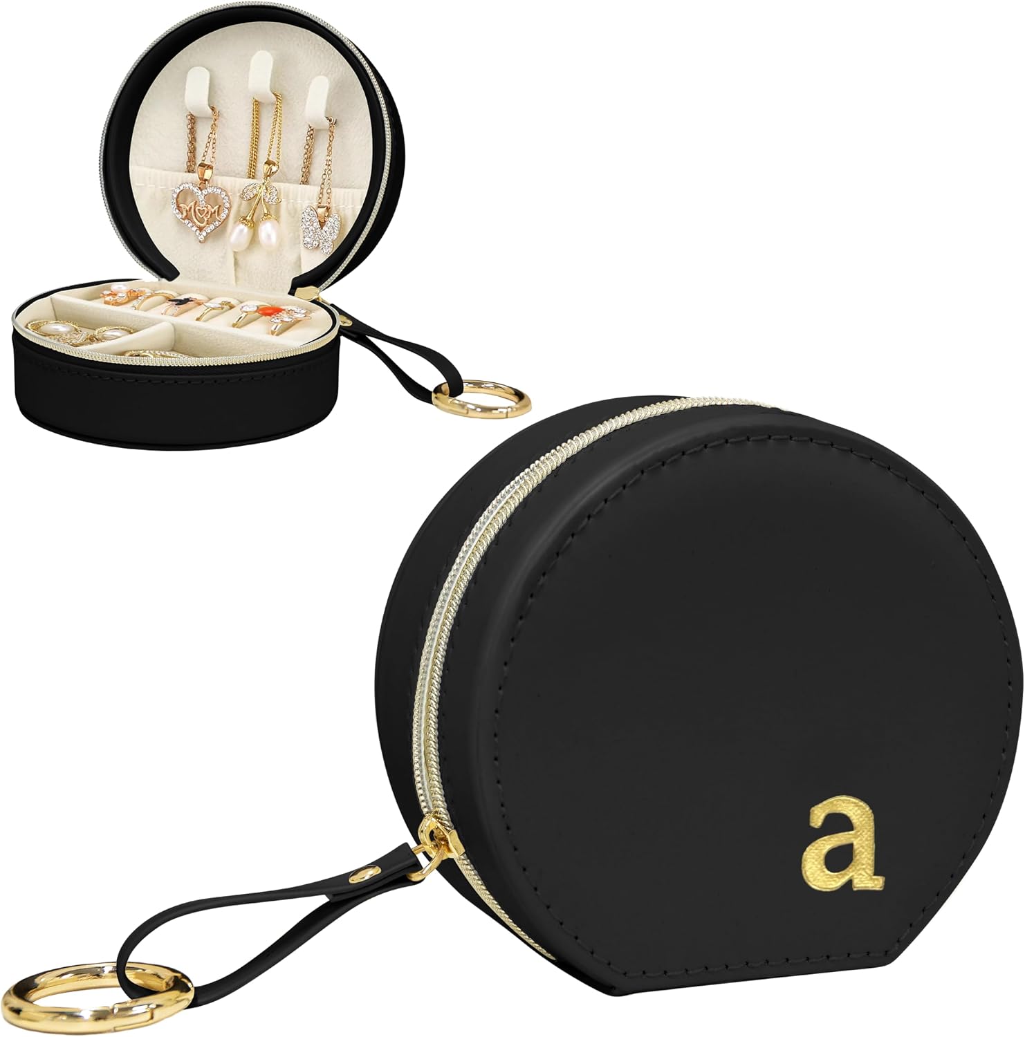 COLLECTIVE HOME Monogram Jewelry Box for Travel - 4.5 Inch Spacious Organizer with Zipper Closure, Gold Chain & Letter Engraving, Personalized Gift Case for Women, Bridesmaids (n) image 5
