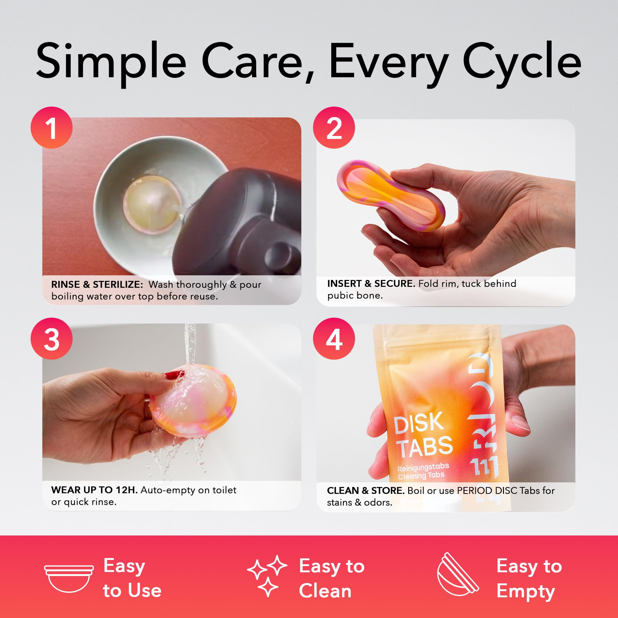 PERIOD Dysk menstruacyjny wielokrotnego użytku – krążek menstruacyjny z platynowego silikonu medycznego, z funkcją automatycznego opróżniania, wygodny do wszystkich faz menstruacji, M/L