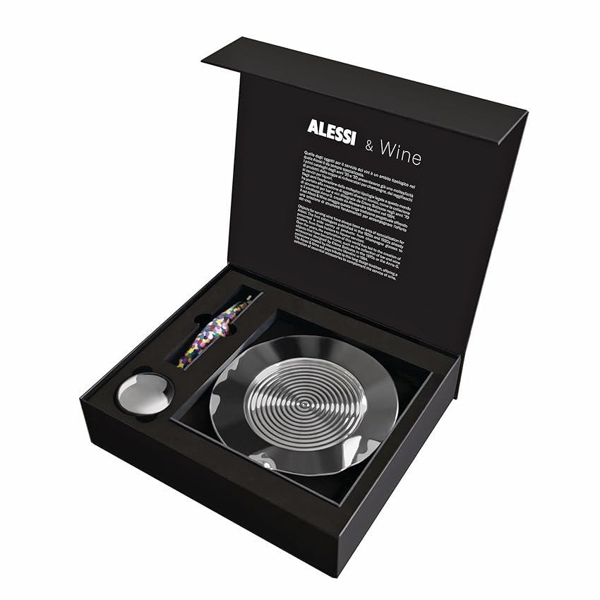 Alessi Alessi & Wine GAM32SET - Set da Vino di Design, Composto da Cavatappi Sommelier, Tappo ad Espansione e Sottobottiglia