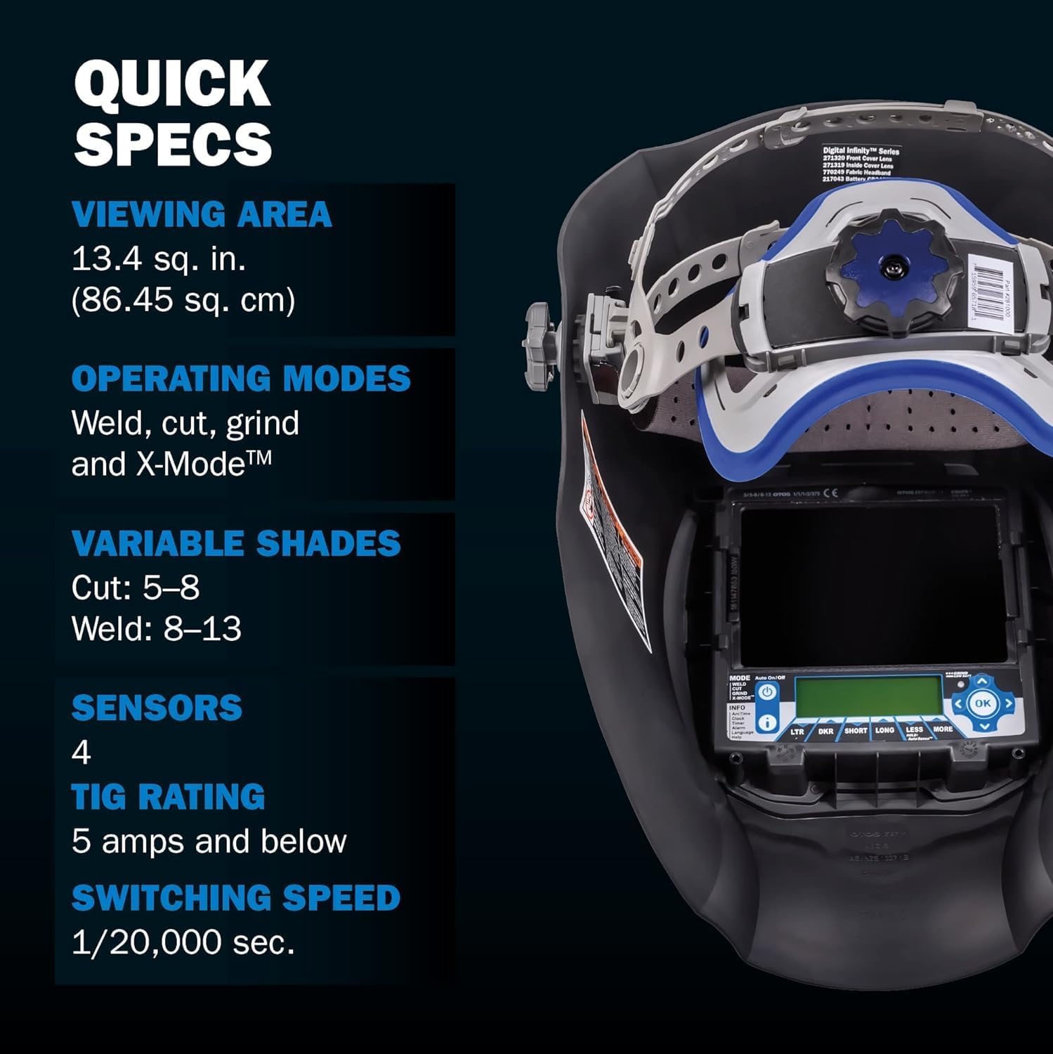 Miller Digital Infinity Welding Helmet Specifications