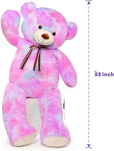 Miniatura 5 de Tezituor Oso de peluche grande peluche gigante de 52 pulgadas regalo suave morado arcoíris para San Valentín Navidad cumpleaños