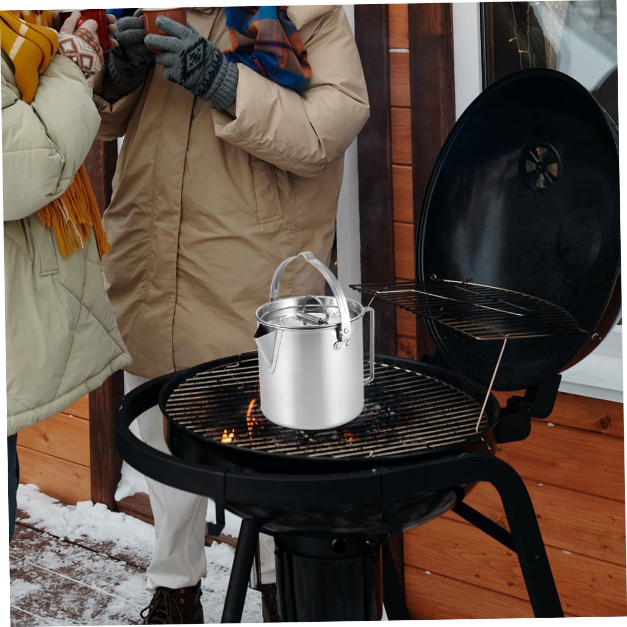 UPKOCH Hervidor de Agua Portátil de Acero Inoxidable con Mango Antideslizante para Camping y Senderismo Tetera Multifuncional para Picnic al Aire