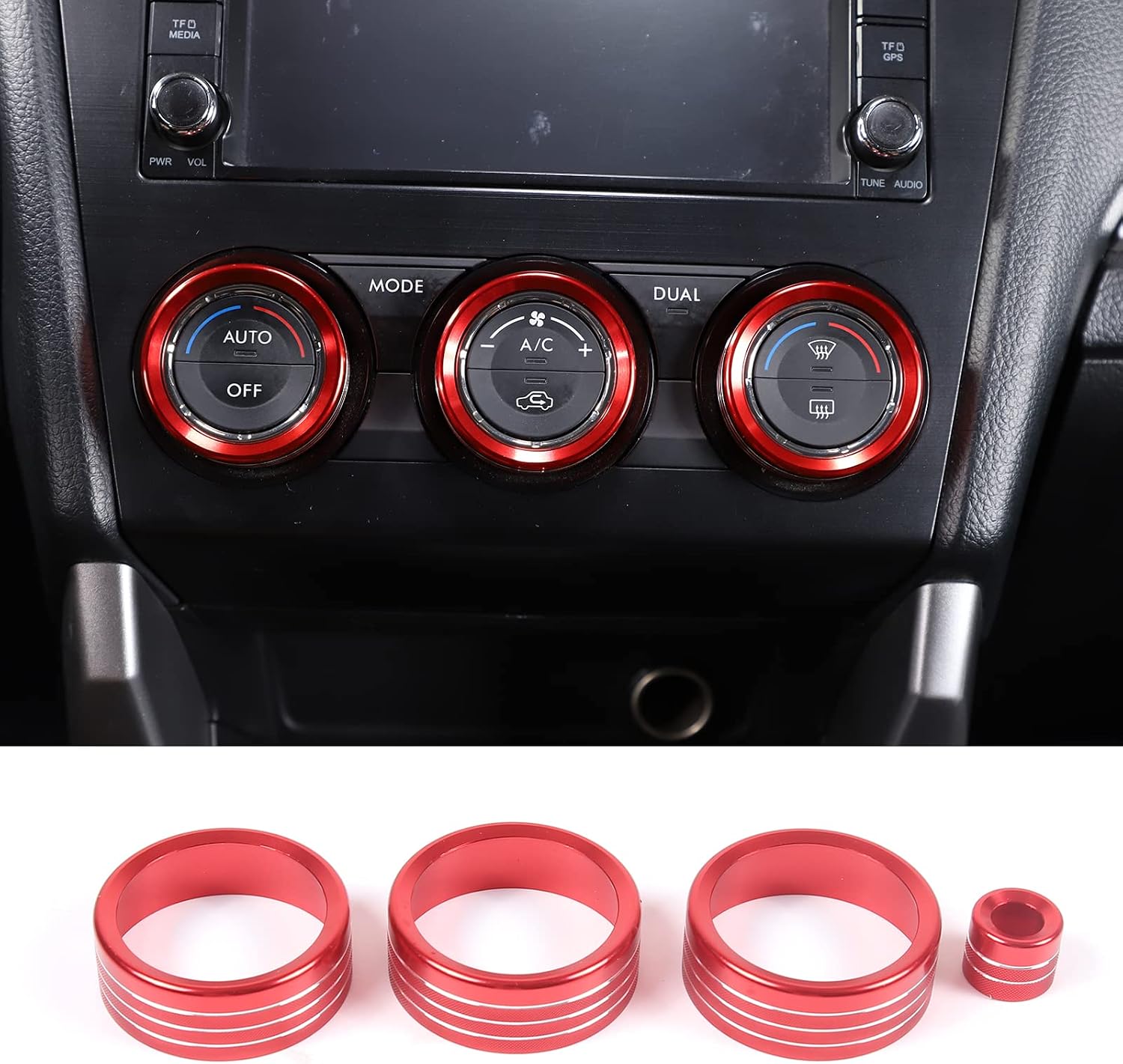 Car Air Conditioning Knob Cover Rearview Mirror Knob Trim Cover Fit for Subaru Forester 2013-2018 XV 2012-2017 AC Knobs Car Rear View Mirror Adjustment Knob Aluminum Alloy 4PCS (Red)