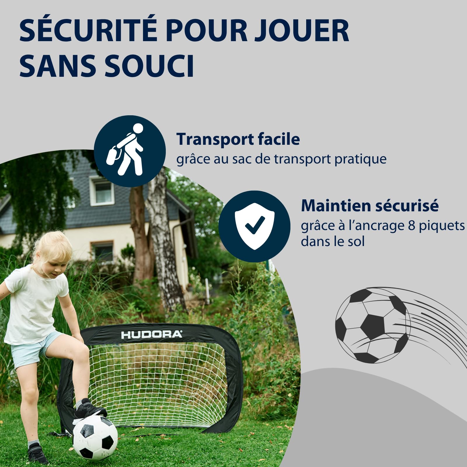 HUDORA Pop Up But de Foot Set de 2 I Buts de Foot Pliables pour Enfants & Adultes I But de Foot Jardin Set avec Sac de Transport & Piquets I Buts de Foot pour Jardin/Parc & Plage | Noir