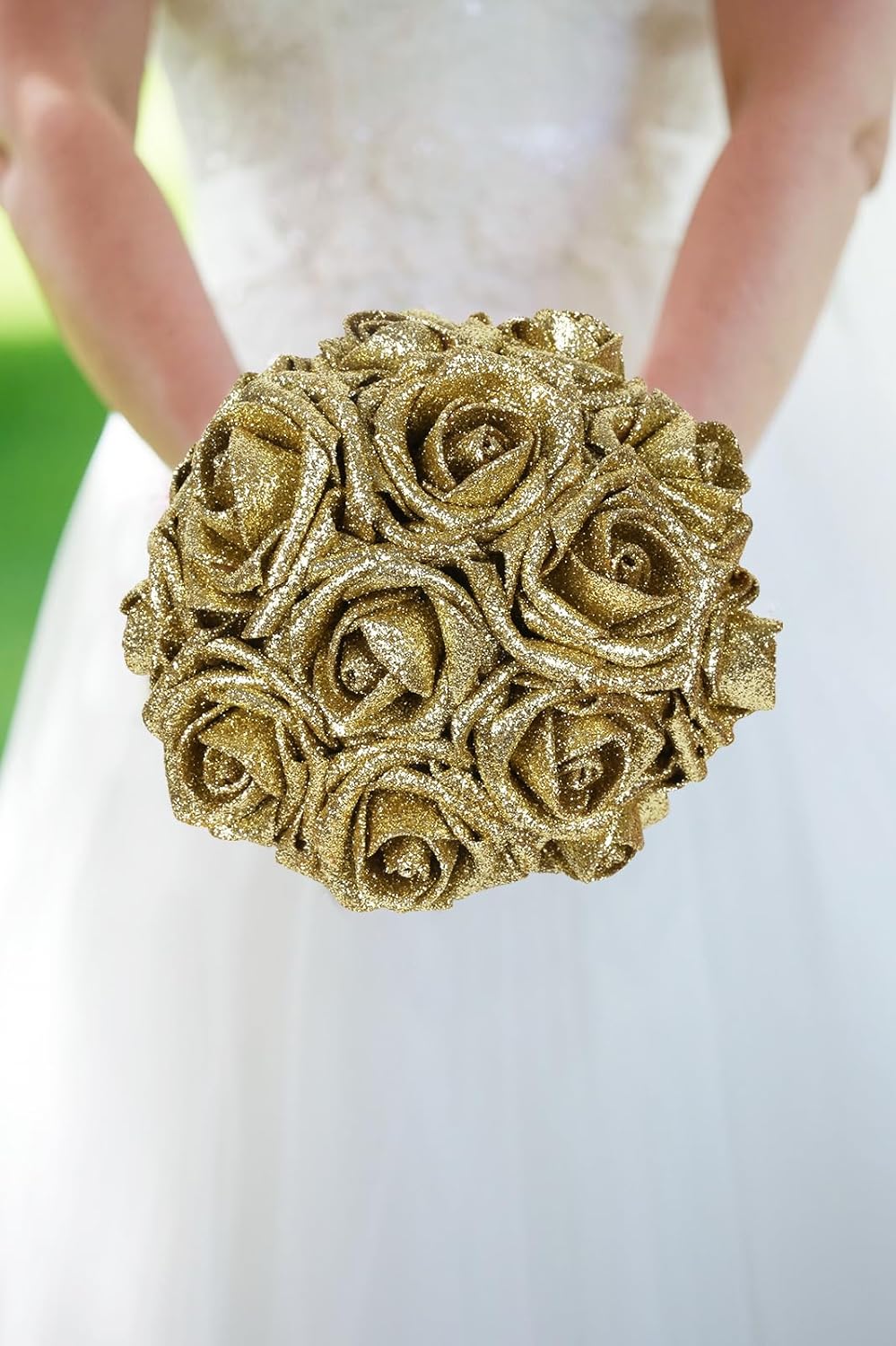 Gold Glitter Roses 30pcs Gold Roses 2.56" Glitter Flowers Artificial Roses with Stems for Centerpieces Wall Decorations Wedding Ceremony Bridal Shower Table Floral Arrangement (Gold) - Image 8