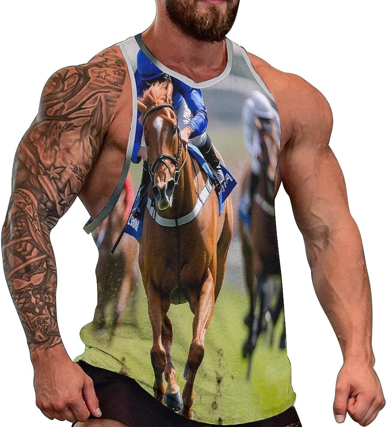 Horse Racing Men's Tank Tops Sleeveless Muscle Shirts for Men Lightweight Vest Crew Neck T-Shirts