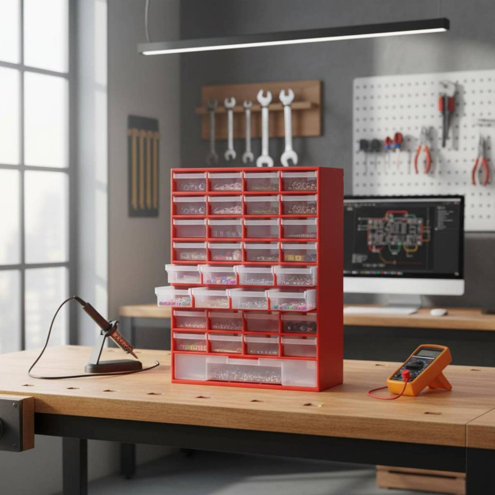 33 Pezzi Cassettiera in Plastica con Cassetti Trasparenti Metodo Espandibile Organizer per Viteria e Bulloneria Design Versatile per Professionisti
