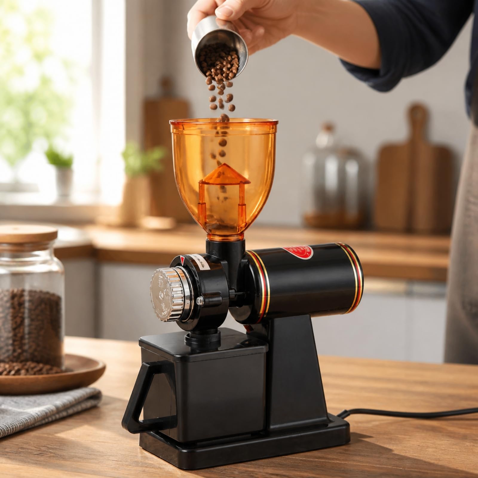 Molinillo Eléctrico con Ajustable | Compacto, Retro, Electrodotico, para Cocina, Baristas Principiantes, Negro