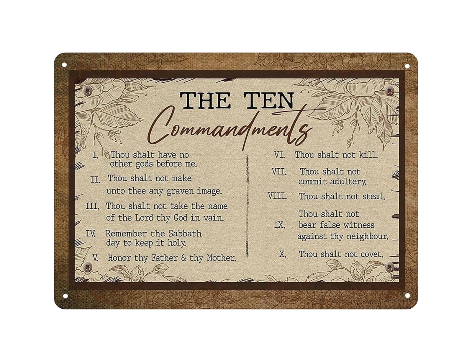 MQXFCZUX The 10 Commandments Metal Sign Retro Religious Decor Gods Rules Tin Plaque for Office Desk Church Classroom Christian Inspirational Art 8 X 12 inch