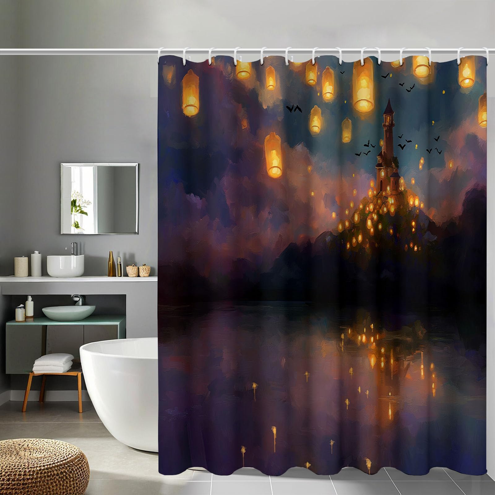 Rideau douche phare lanterne 150x180 cm violet foncé imperméable