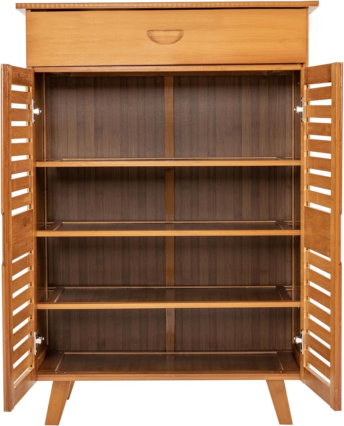 Bamboo Shoe Rack 4-Tier Brown Retro Simple Style Shoe Shelf Book Case Shoecase Bookcase Storage Cabinet with Drawer for Home Living Room Bedroom