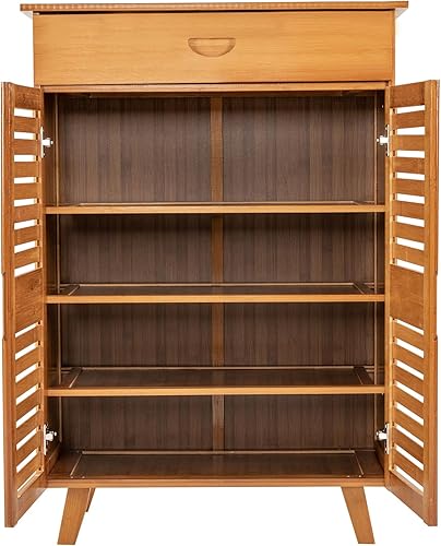 Miniatura 6 de Gdrasuya10 Gabinete de zapatos de bambú para entrada, organizador de zapatos de 5 niveles con puertas, estantes de zapatos medianos de pie libre