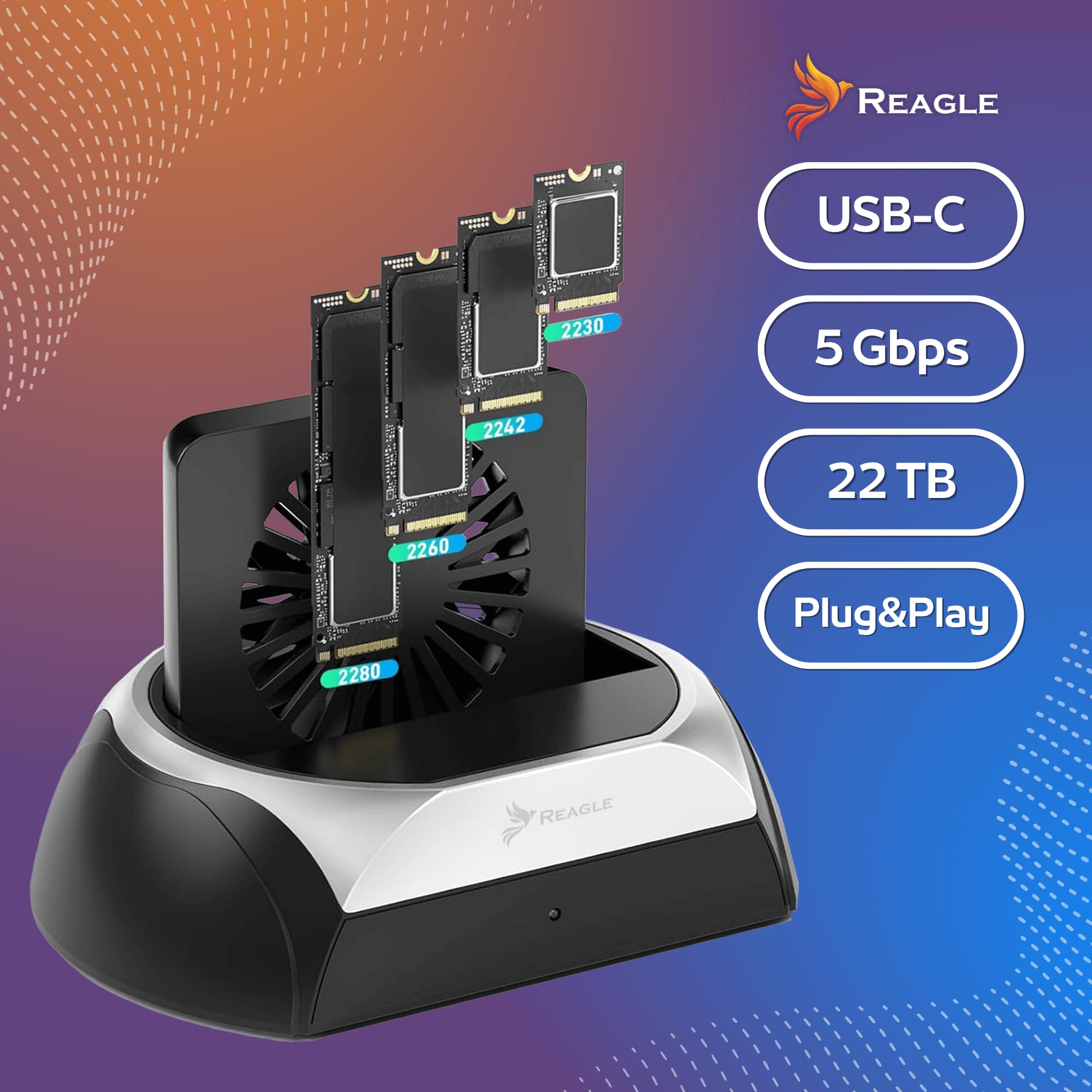Reagle Docking Station Compatibil cu HDD şi SSD SATA 2,5" Wiosa 3,5" NVMe M.2 2230 2242 2260 2280 adapter obudowy USB 22 TB kompatybilny z Windows MacOS Linux
