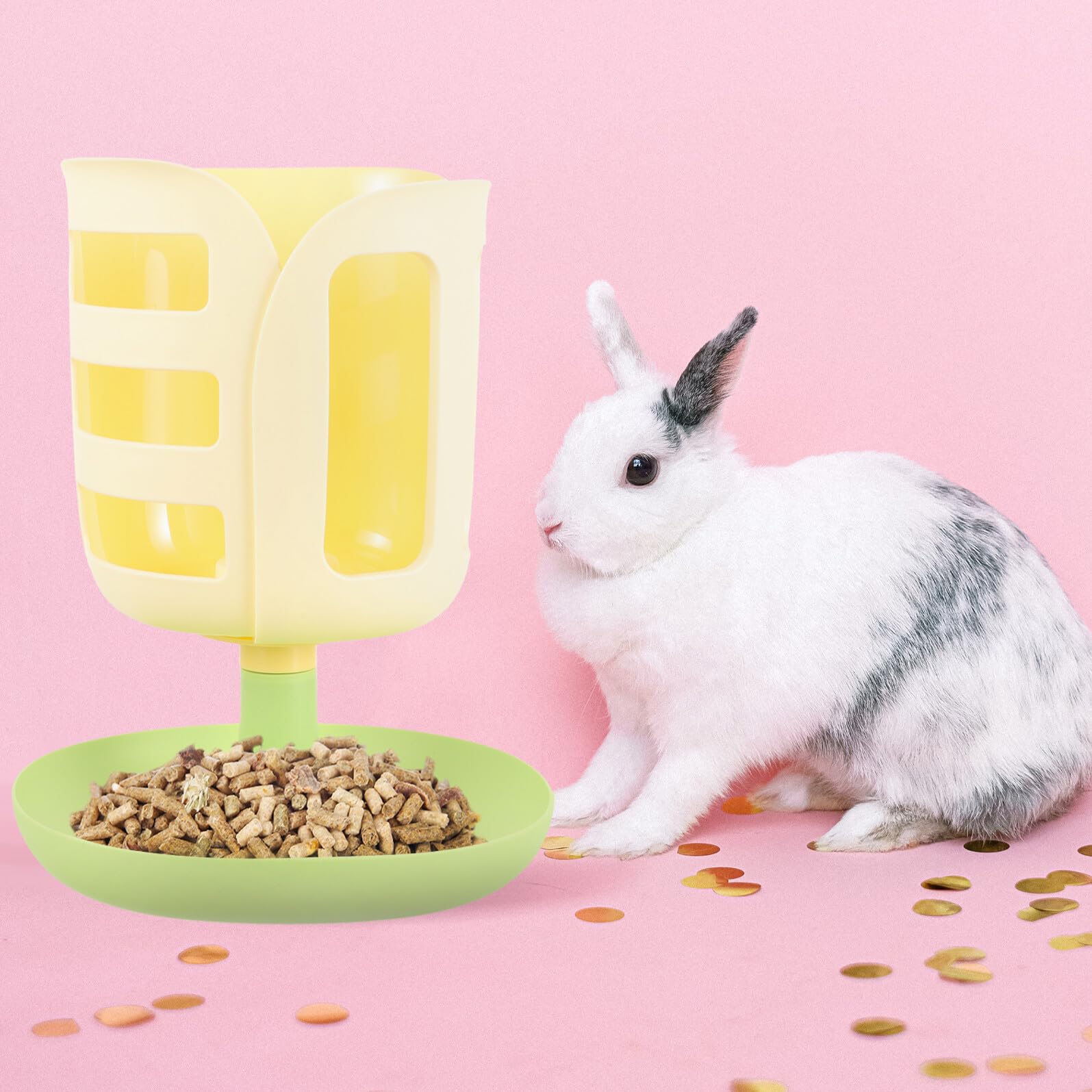 Toyvian Mangiatoia per Conigli a Forma di Tulipano Alimentazione Lenta e Design Sospeso Supporto in Pp, Dispenser Automatico Cibo per Piccoli Animali per Gabbia Pulita