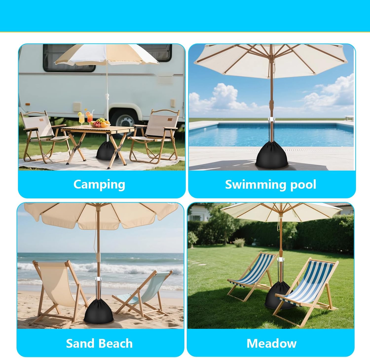 Pop up Beach Umbrella Anchor, Drawstring 600D Oxford Cloth Weights Sand Bags, Includes The Umbrella Hook, for Outdoor Patio Garden (1, Black) - Image 7