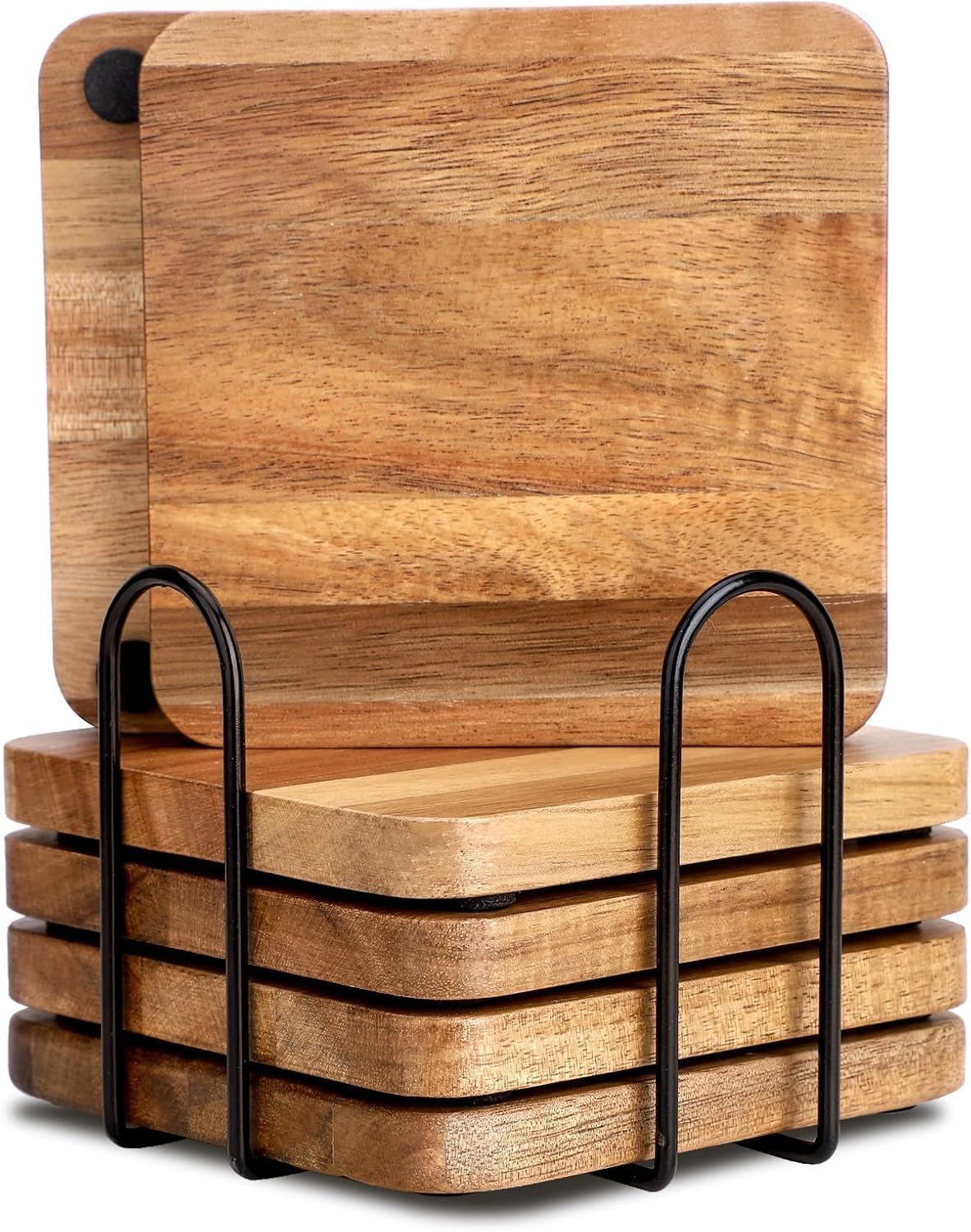 Premium Acacia Wood Coaster Set with Holder – 8 Non-Slip Drink Coasters for Tables, Modern Home & Kitchen Decor-image-46