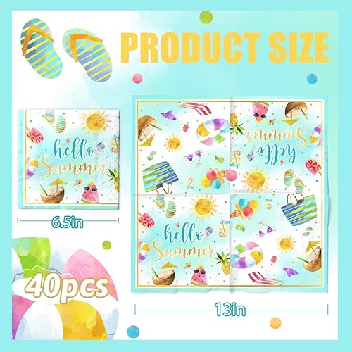 Miniatura 4 de 40 servilletas desechables para decoración de fiesta de verano de Hello Summer - Servilletas desechables para la playa hawaiana para suministros de